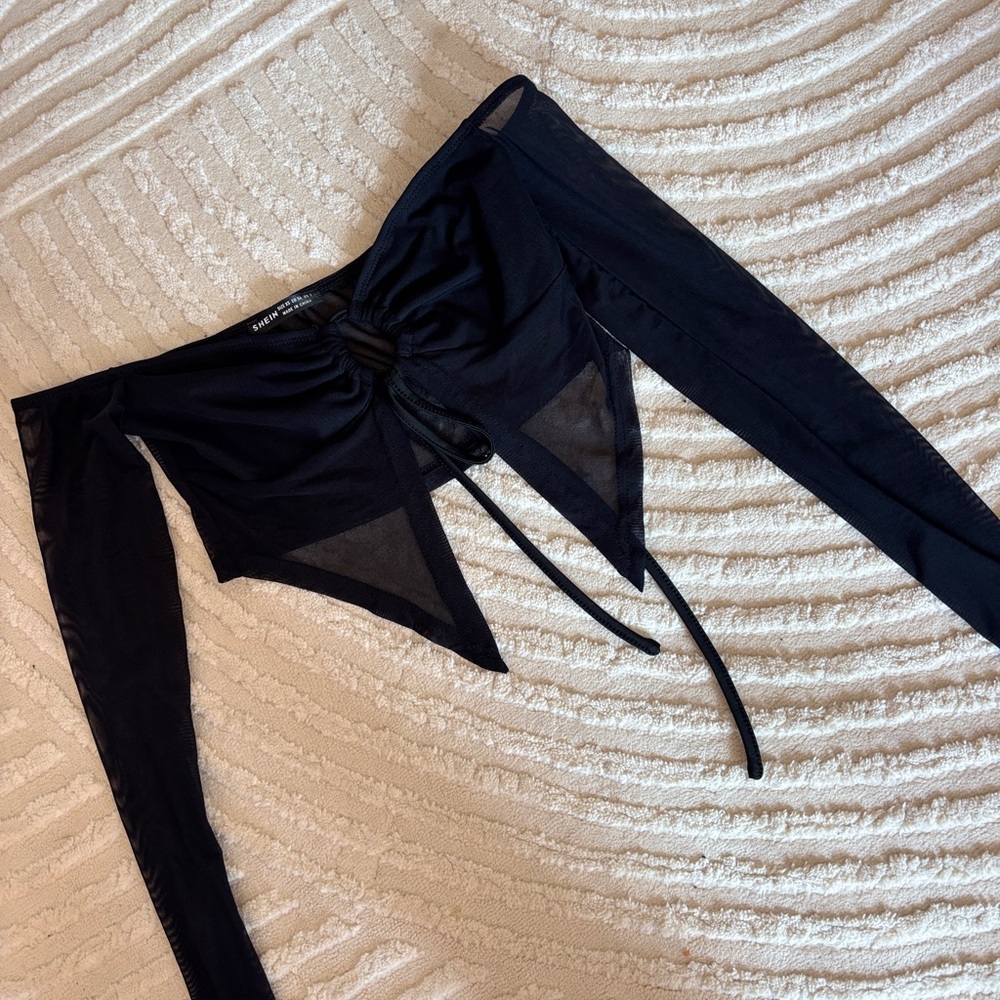 SHEIN Black Lace-Up Corset Sleepwear